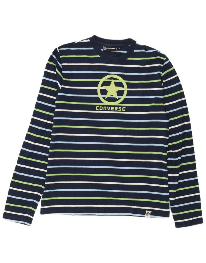Converse Herren Grafik-Oberteil, langärmelig, groß, marineblau, gestreift, Baumwolle