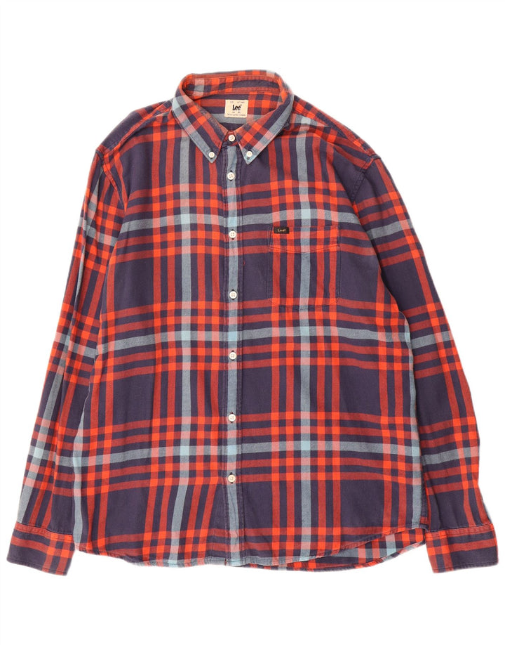 Lee Herren-Flanellhemd XL, blau kariert, Baumwolle