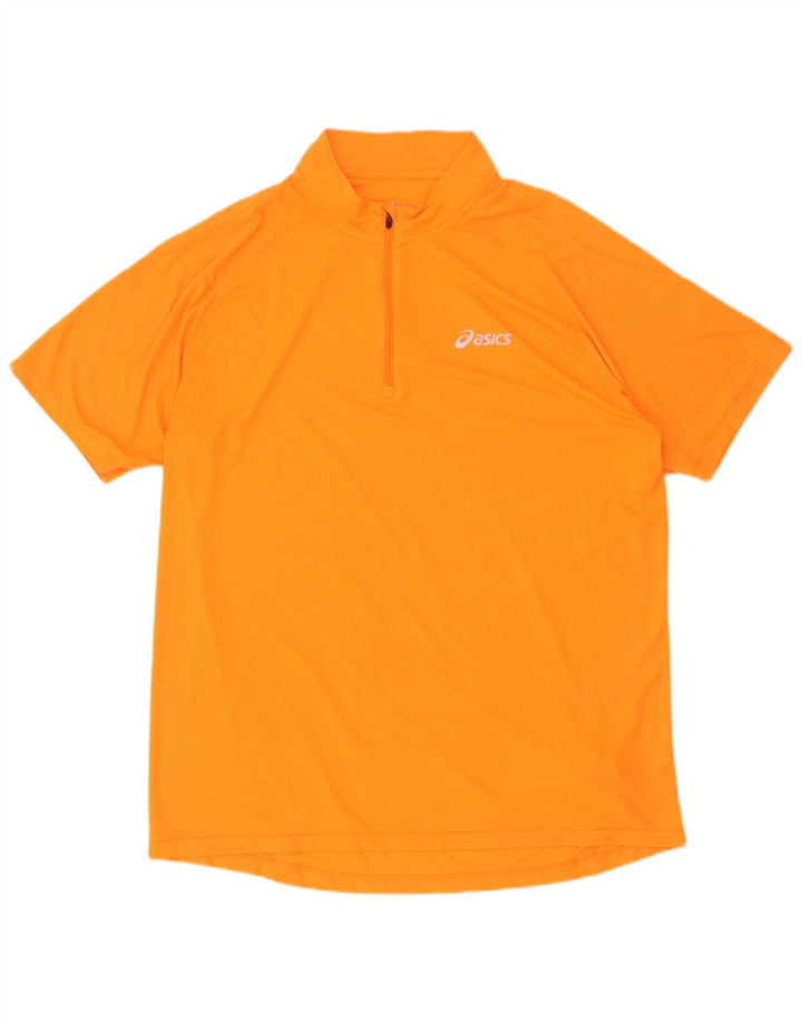Asics Herren-T-Shirt mit Reißverschluss, 2XL, orange, Polyester