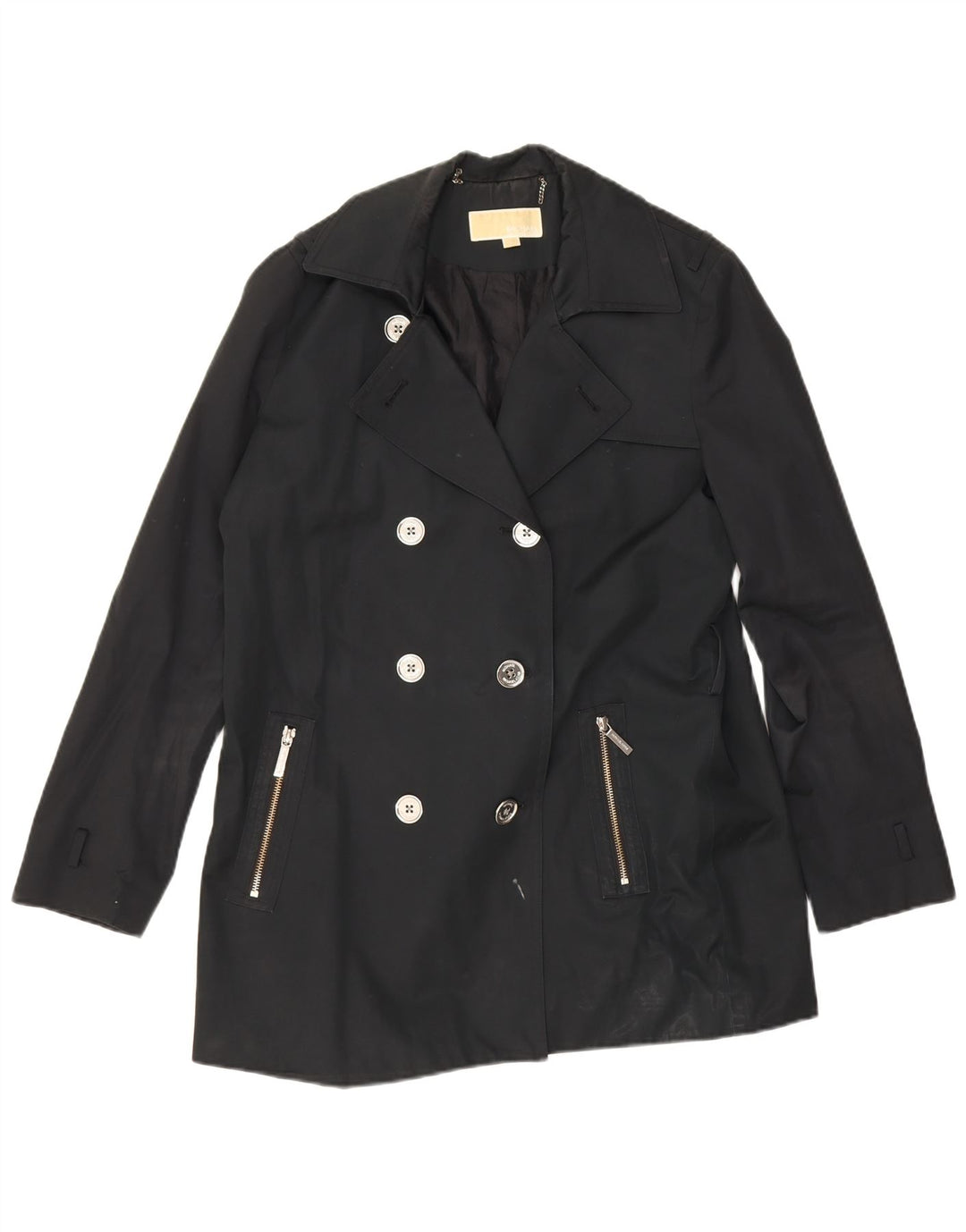 Michael Kors Damen Kurzer zweireihiger Trenchcoat UK 16 Large Schwarz
