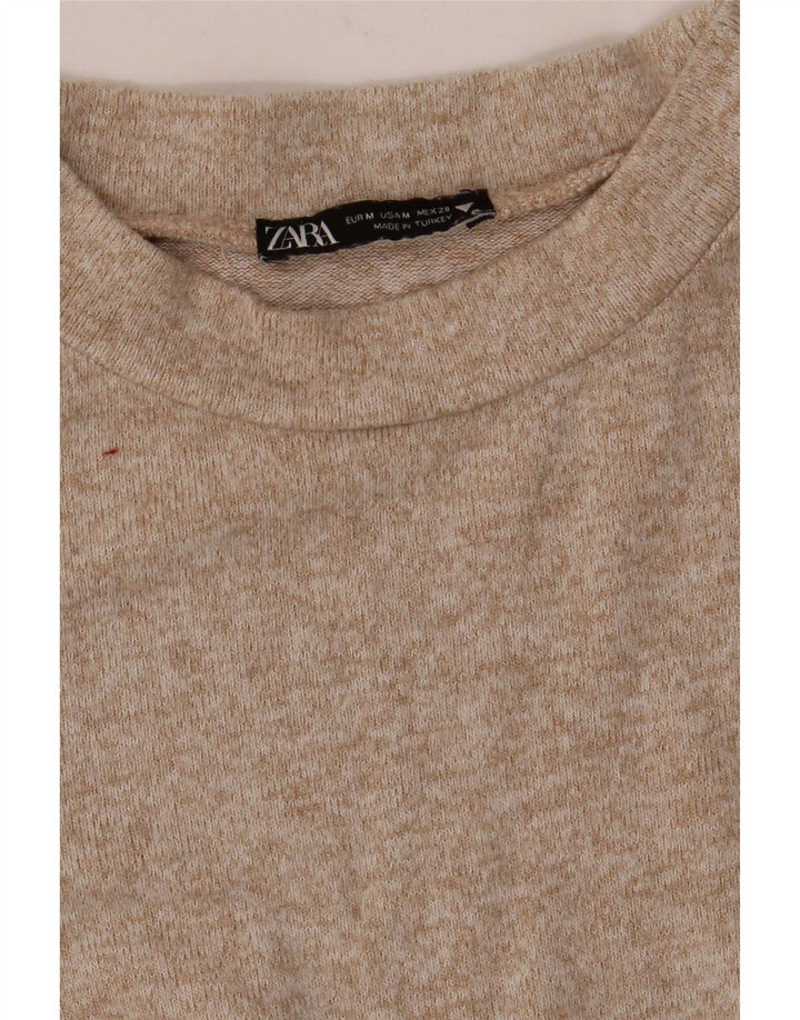 Zara Damen Top Langarm UK 12 Mittelbeige meliert