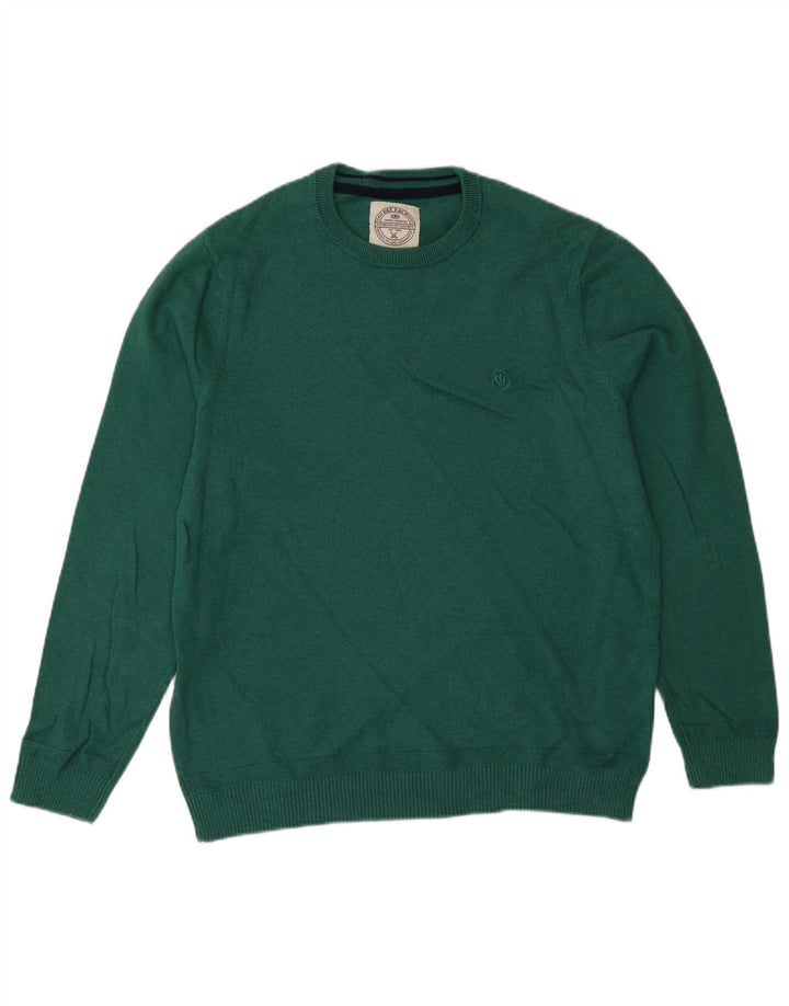 Fat Face Herren-Pullover mit Rundhalsausschnitt, mittelgrüne Baumwolle