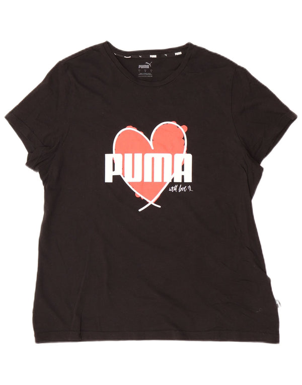 Puma Damen Grafik T-Shirt Top UK 16 Large Schwarz Baumwolle