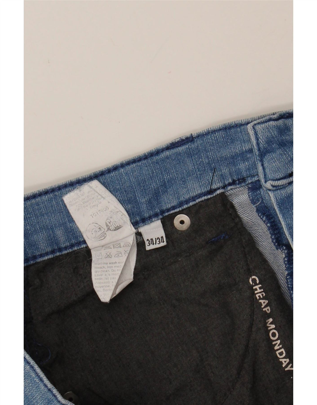 CHEAP MONDAY Mens Denim Shorts W34 Large Blue Vintage Cheap Monday and Second-Hand Cheap Monday from Messina Hembry 