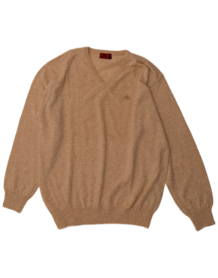 KAPPA Herren-Pullover mit V-Ausschnitt, XL, beige Lammwolle