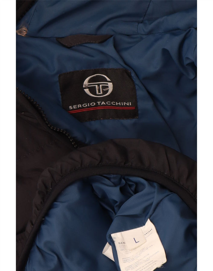 Sergio Tacchini Herren-Jacke mit Kapuze, gepolstert, UK 40, Größe L, Schwarz, Polyester
