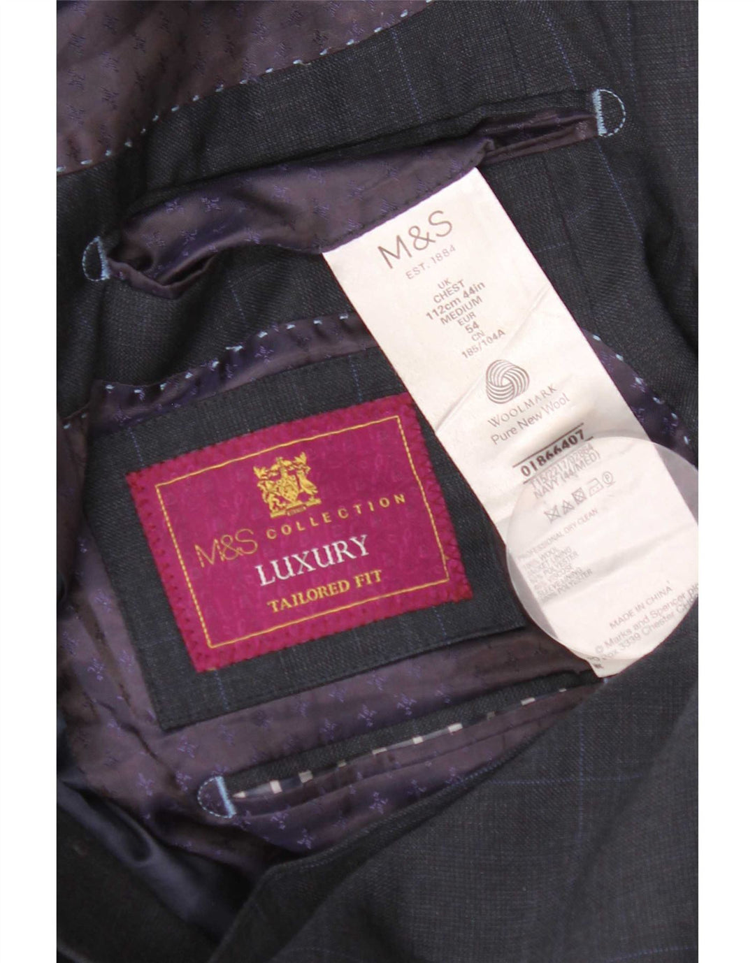 Marks & Spencer Herren-Blazer mit maßgeschneiderter Passform, UK 44, XL, Marineblau kariert