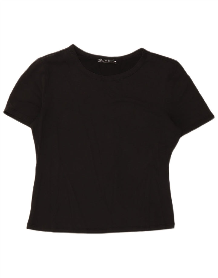 Zara Damen Crop T-Shirt Top UK 12 Medium Schwarz Modal