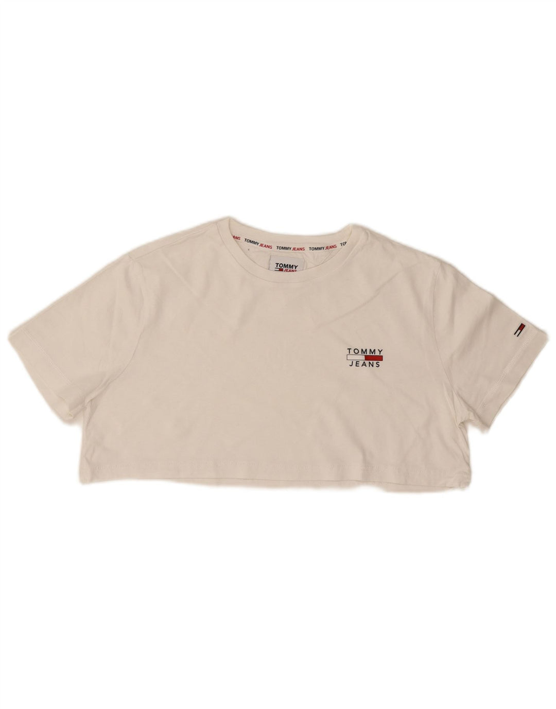 Tommy Hilfiger Damen Crop Graphic T-Shirt Top UK 14 Mittelweiß