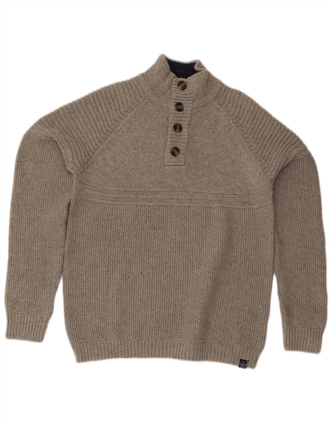 Weird Fish Herren-Pullover mit Knopfkragen, Größe L, aus grauer Baumwolle