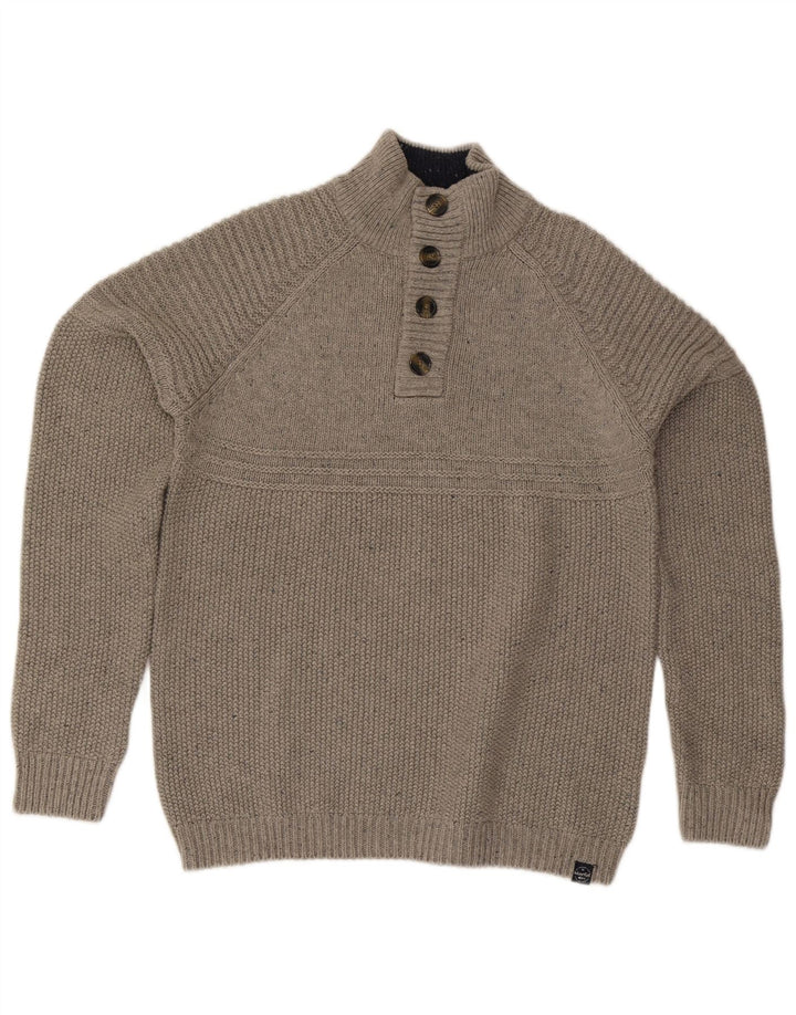 Weird Fish Herren-Pullover mit Knopfkragen, Größe L, aus grauer Baumwolle