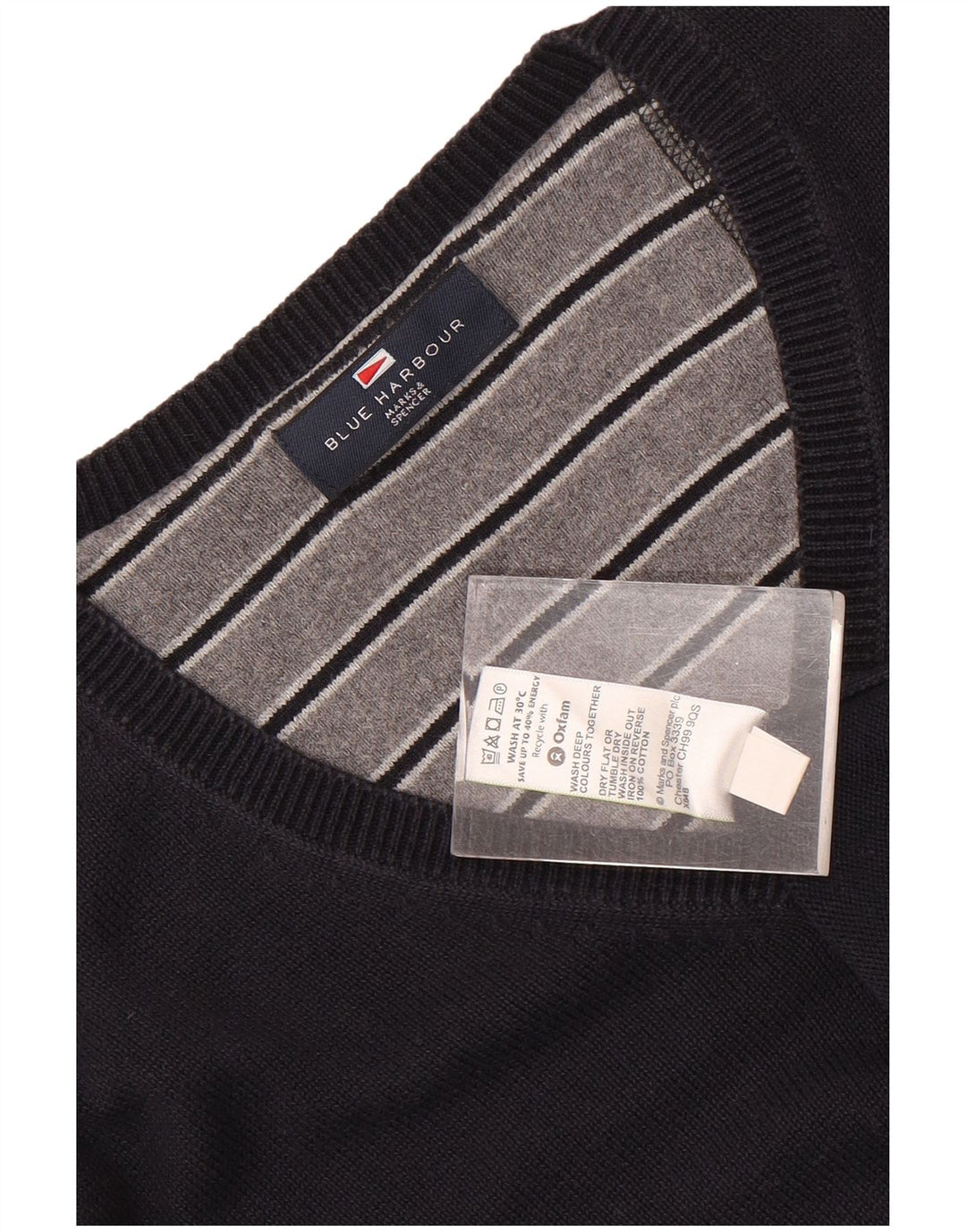 Marks & Spencer Herren Blue Harbour Pullover mit V-Ausschnitt, Größe L, Marineblau