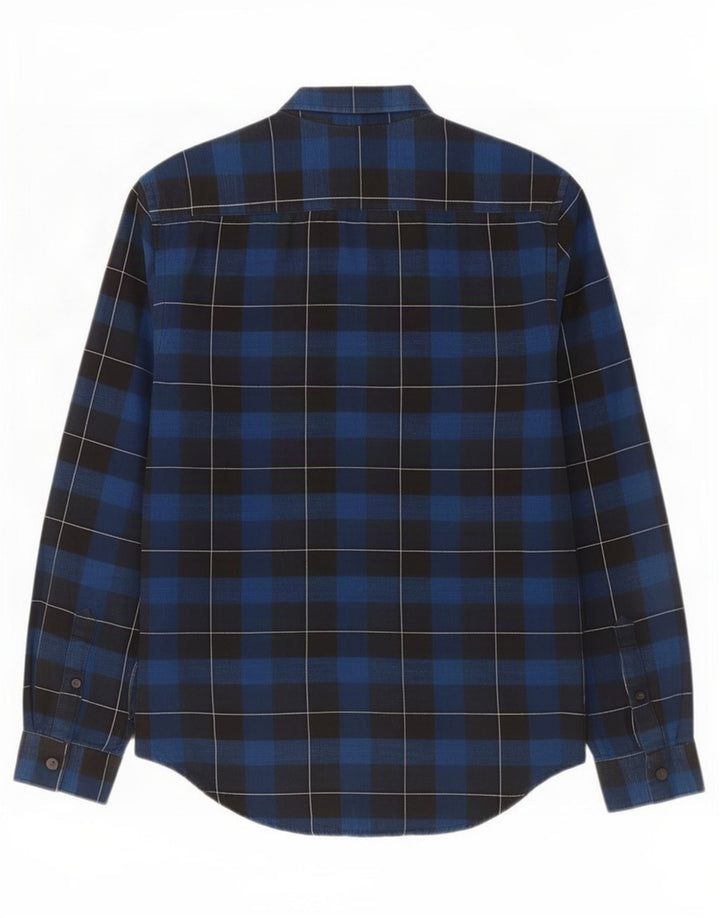 Zara Herren-Flanellhemd, klein, marineblau, kariert, Baumwolle