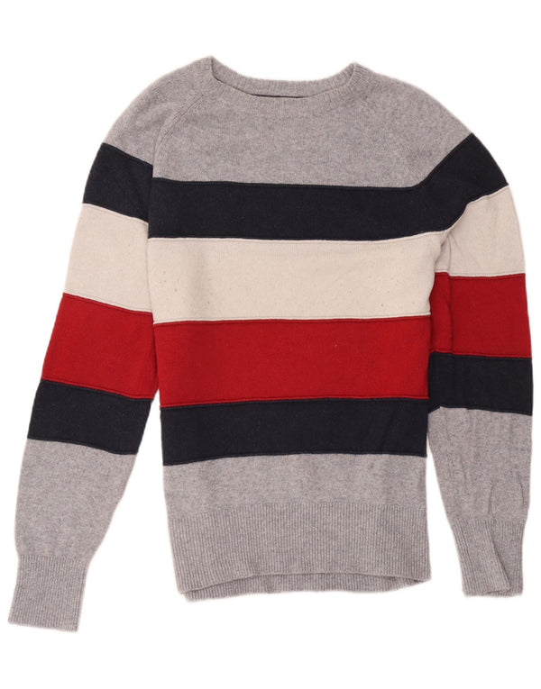 Tommy Hilfiger Mens Boat Neck Jumper Sweater Small Grey Colourblock Cotton