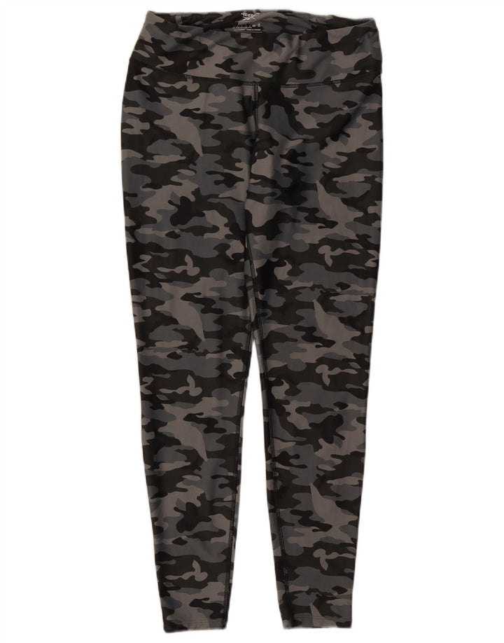 Reebok Damen Leggings UK 16/18 Large Grau Camouflage Polyester