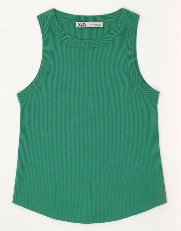 Zara Damen Weste Top UK 14 Large Grüne Viskose