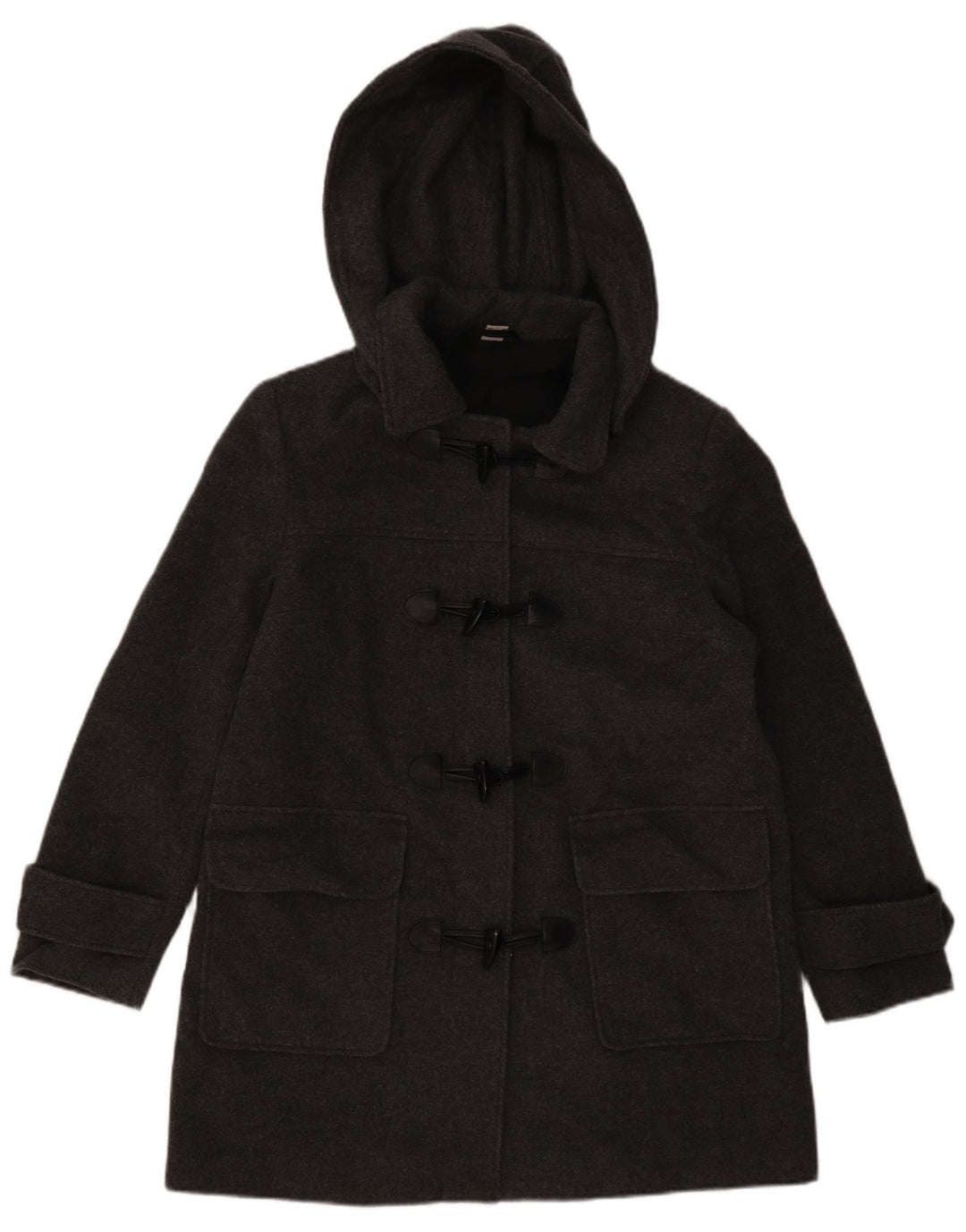 VINTAGE Damen Dufflecoat mit Kapuze UK 16 Große graue Wolle