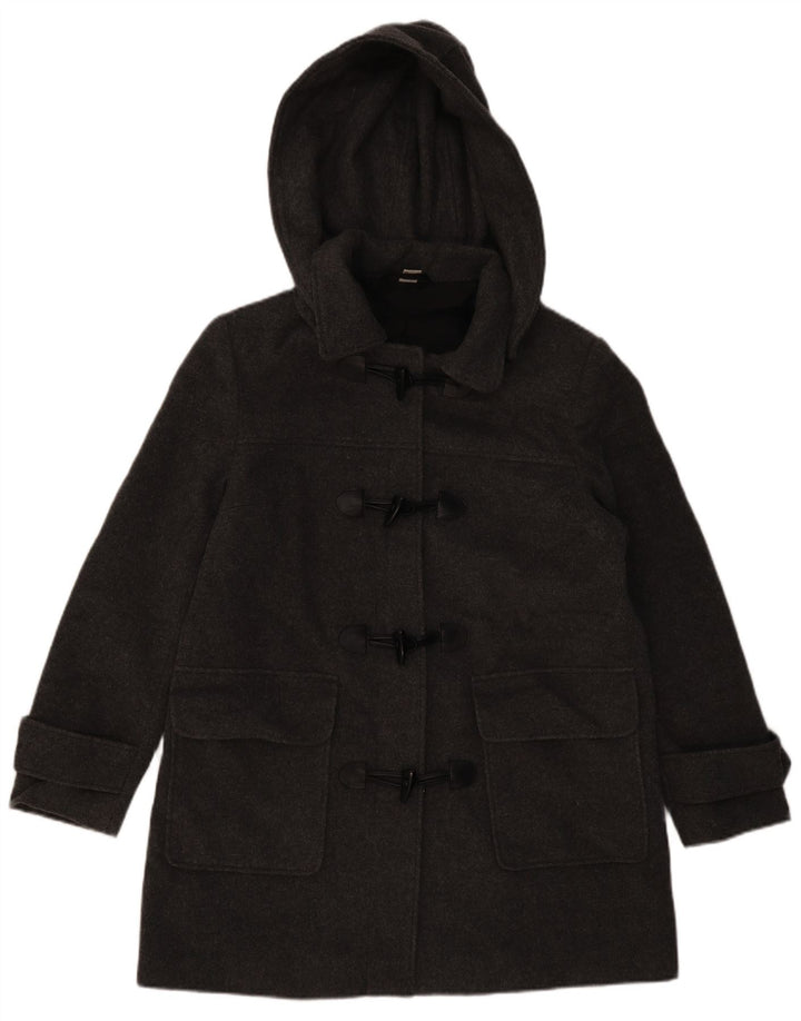 VINTAGE Damen Dufflecoat mit Kapuze UK 16 Große graue Wolle