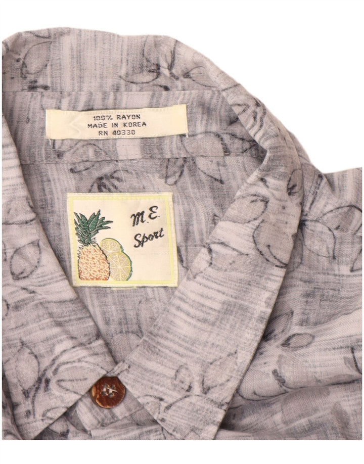 Vintage Herren Kurzarmhemd XL Grau Floral Rayon
