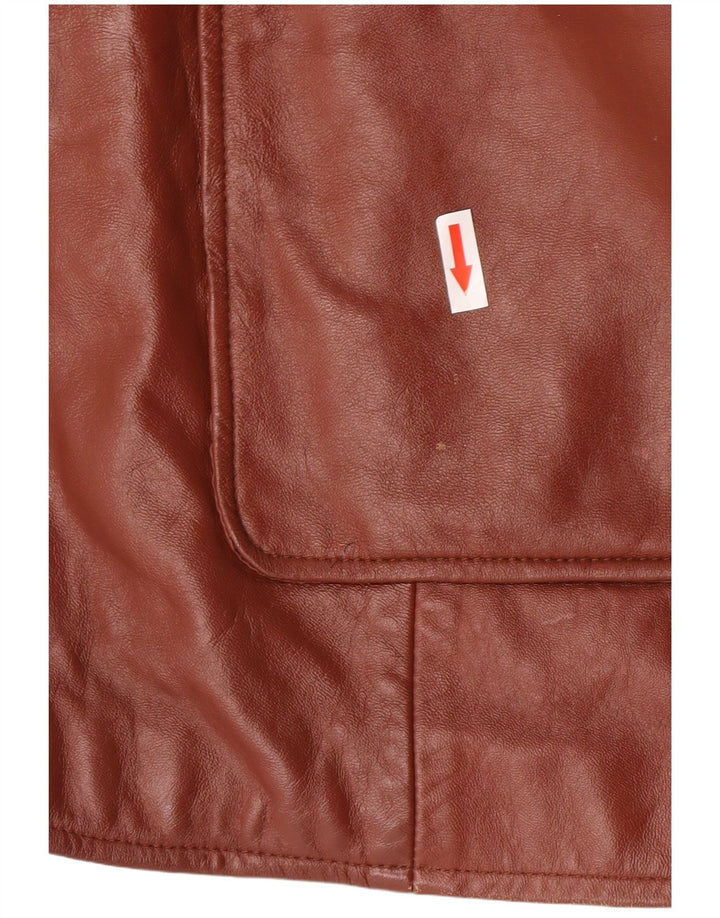 Classics Damen-Blazerjacke aus Leder mit 3 Knöpfen, UK 26 5XL, braunes Leder