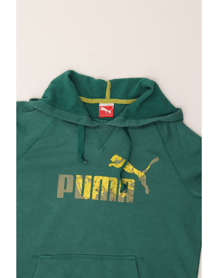 PUMA Mens Graphic Hoodie Jumper Medium Green Cotton Vintage Puma and Second-Hand Puma from Messina Hembry 