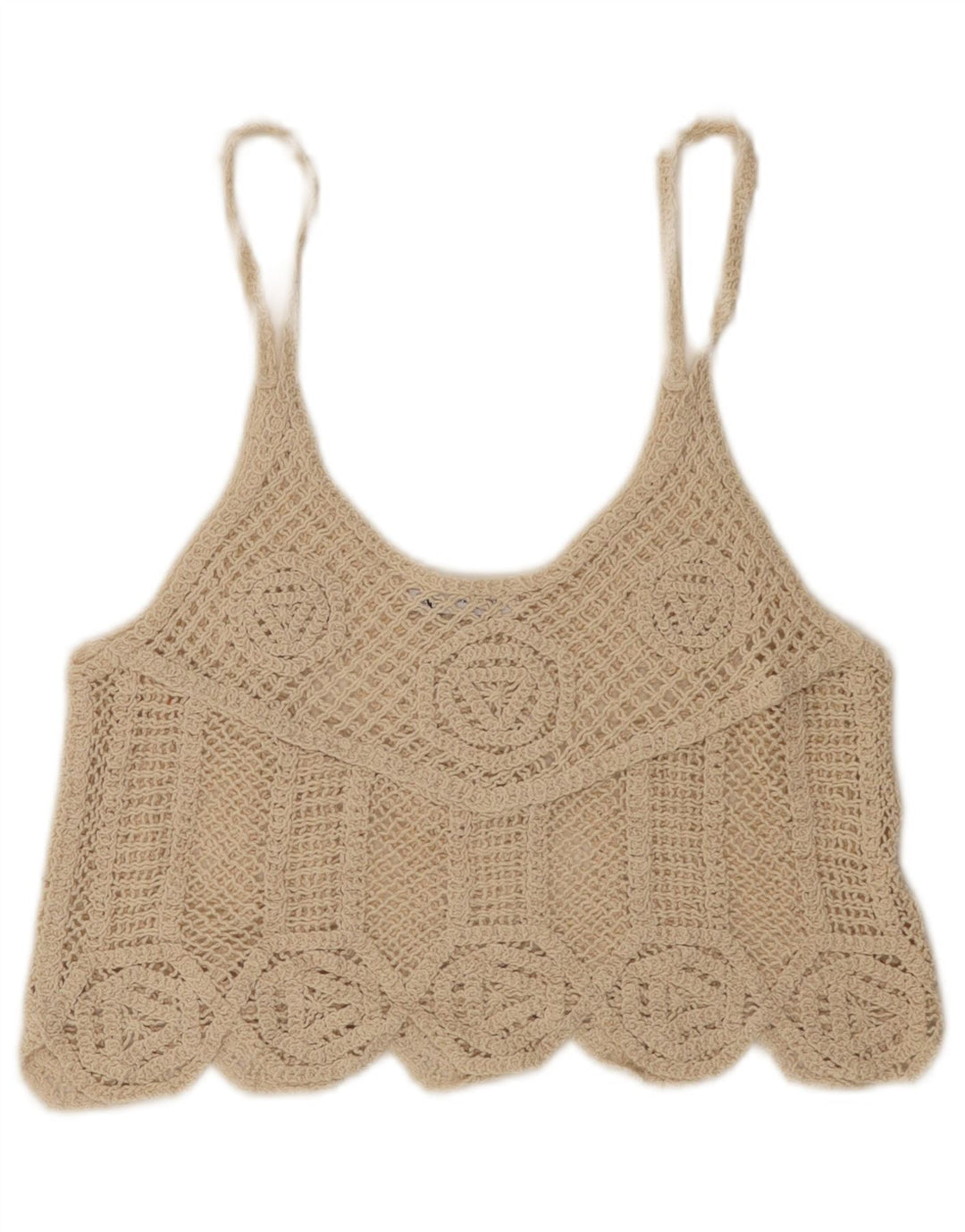 Zara Damen Crop Crochet Cami Top UK 12 Medium Beige