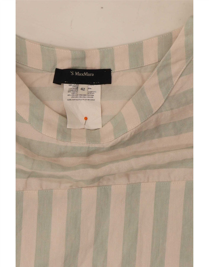 Max Mara Damen Etuikleid EU 42 Großes weiß gestreiftes Acetat