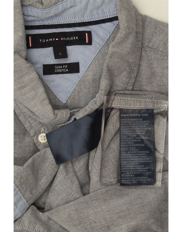 TOMMY HILFIGER Mens Slim Fit Shirt Large Grey Cotton Vintage Tommy Hilfiger and Second-Hand Tommy Hilfiger from Messina Hembry 