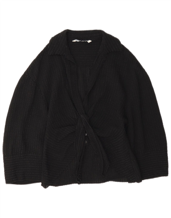 Zara Damen-Hemdbluse mit 3/4-Ärmeln vorne zum Binden, Gr. 12, Mittelschwarz, Viskose