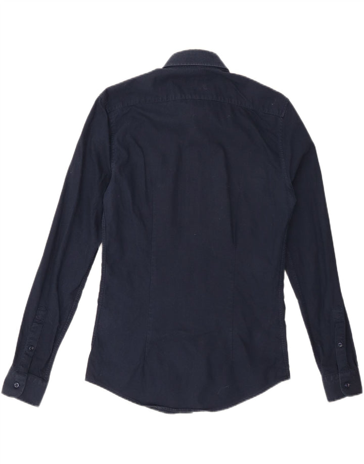 REISS Herren-Slim-Fit-Hemd, klein, marineblau, Baumwolle