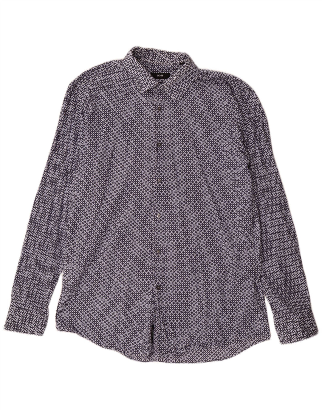 Hugo Boss Herren-Hemd mit abstraktem Muster, schmale Passform, Größe 43 17 XL, Marineblau