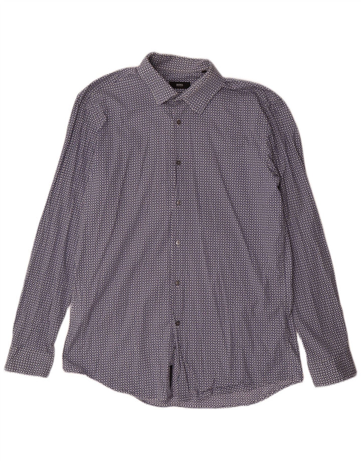 Hugo Boss Herren-Hemd mit abstraktem Muster, schmale Passform, Größe 43 17 XL, Marineblau