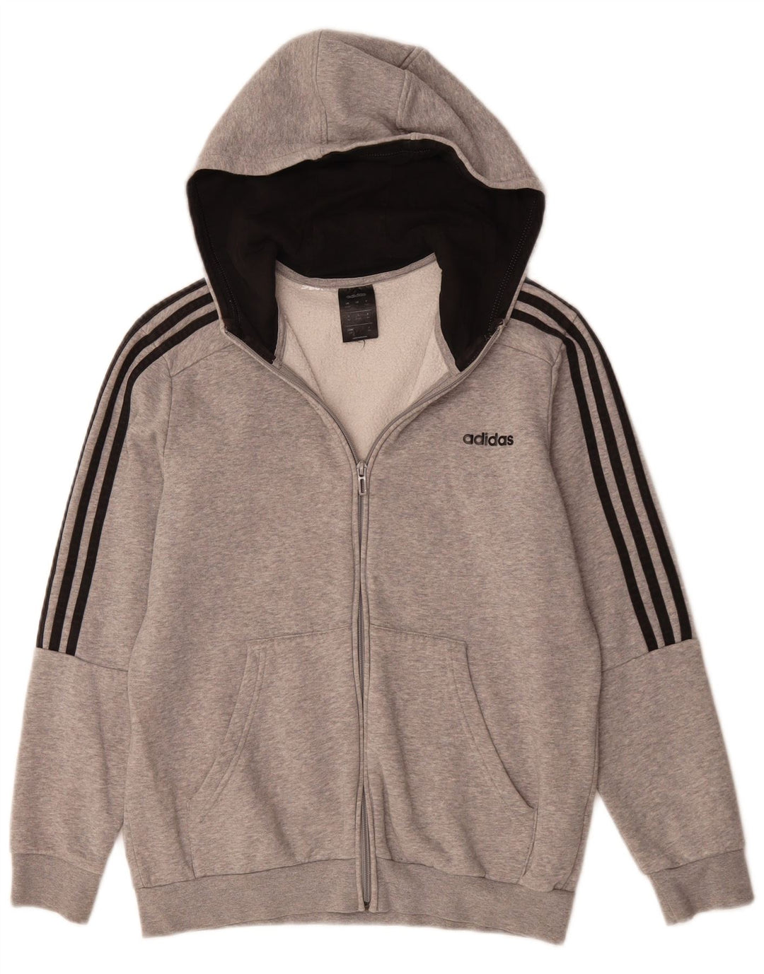Adidas Jungen-Kapuzenpullover mit Reißverschluss, 12–13 Jahre, grau gefleckte Baumwolle
