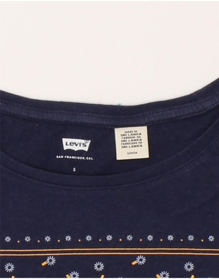LEVI'S Womens Graphic T-Shirt Top UK 10 Small Navy Blue Vintage Levi's and Second-Hand Levi's from Messina Hembry 