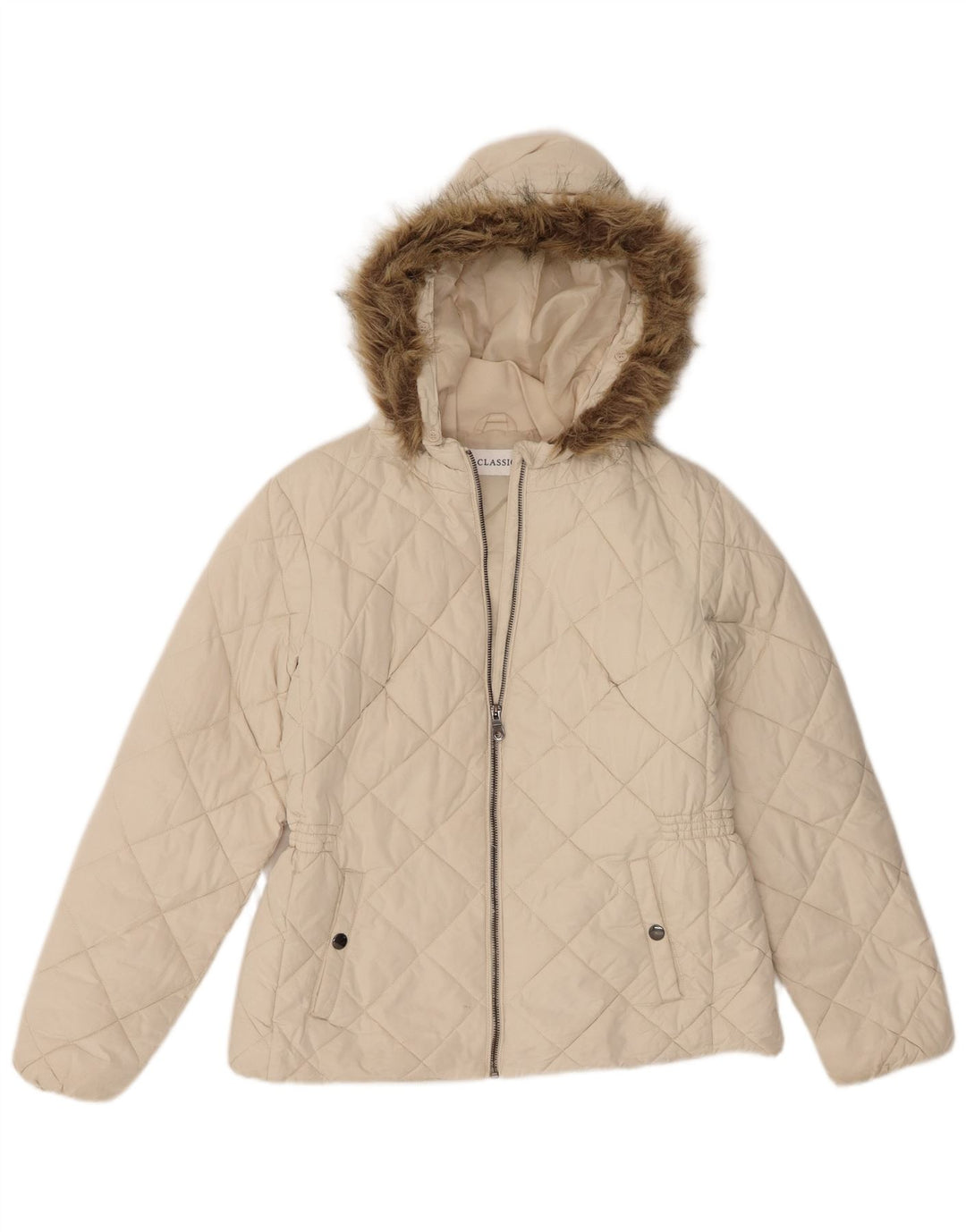 Marks & Spencer Damen-Steppjacke mit Kapuze, UK 12, Mittelweiß, Polyester