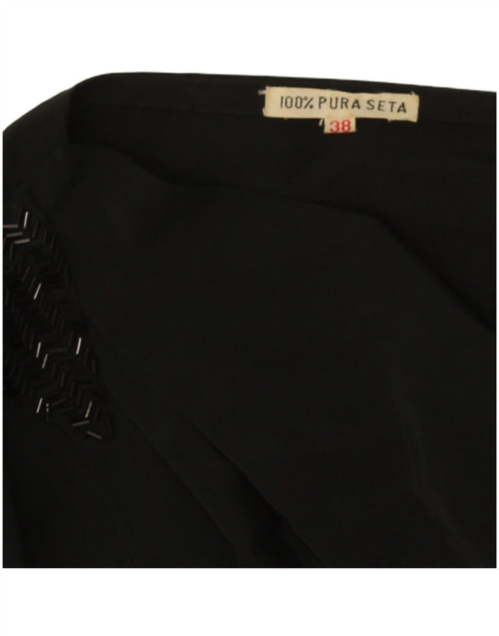 Vintage Damen Langarmbluse Top EU 38 Mittelschwarze Seide