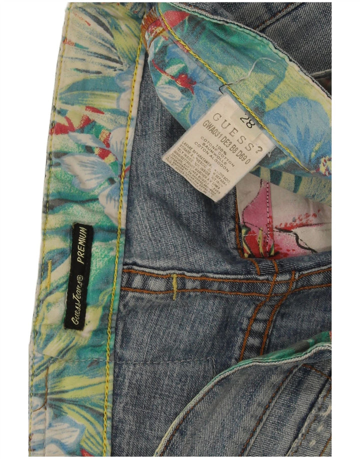 Guess Damen-Jeans im Used-Look, kurz geschnitten, W28, L24, blaue Baumwolle