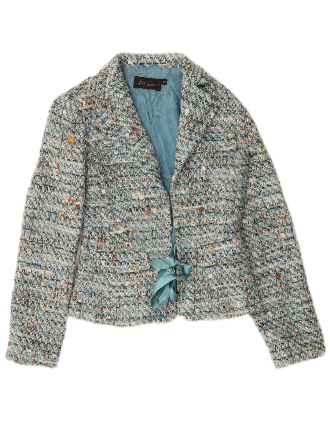Luisa Spagnoli Damen-Blazer mit Vorderbindung, Größe 40, klein, blau meliert