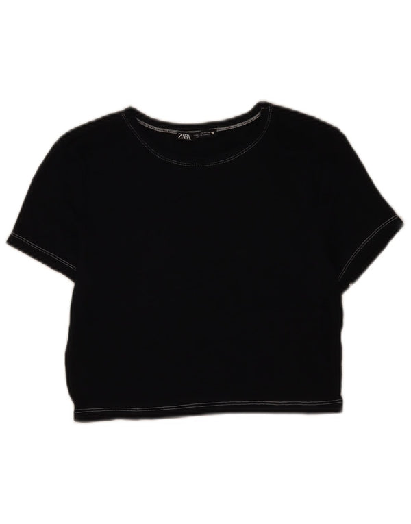 Zara Damen Crop T-Shirt Top UK 14 Large Marineblau