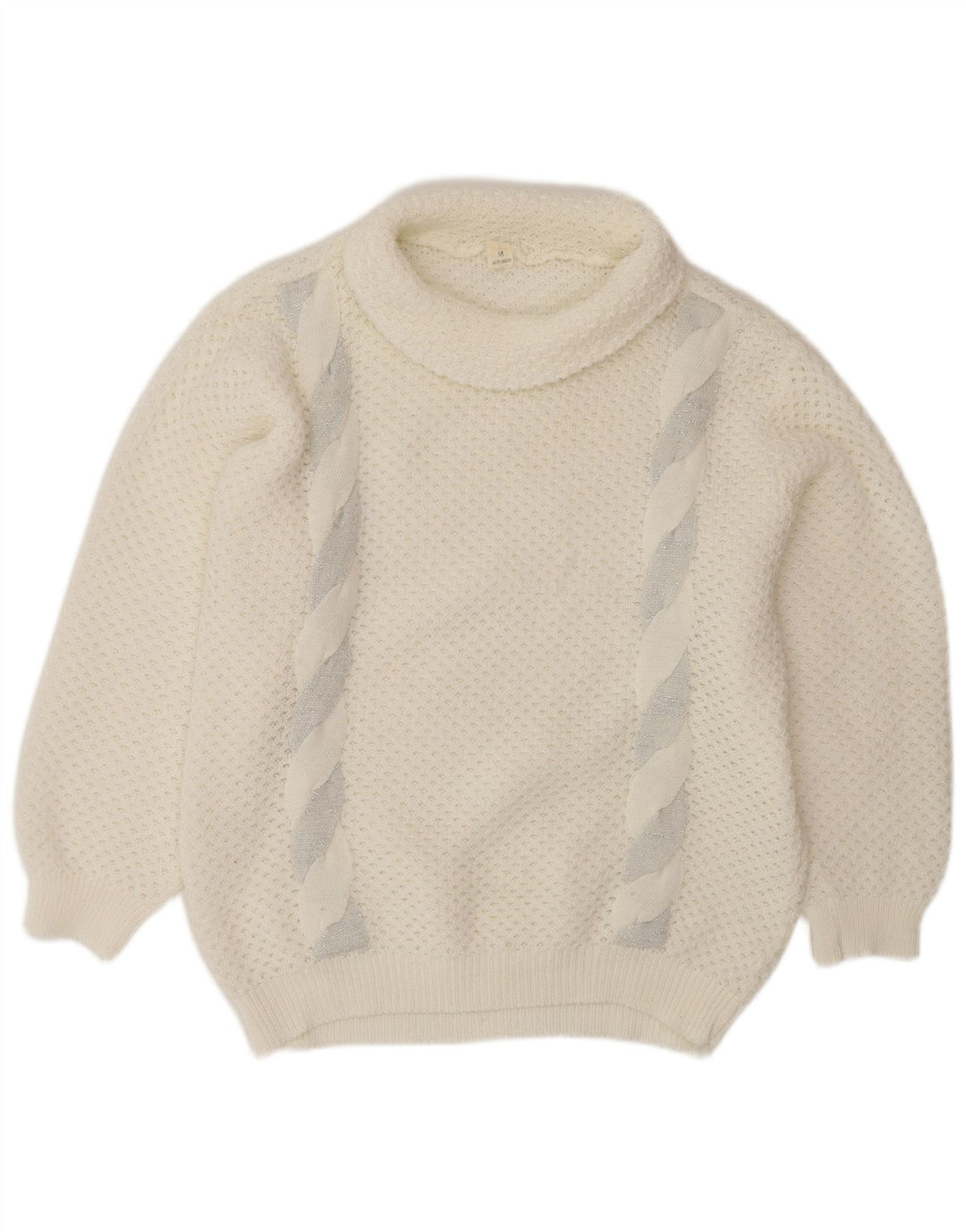 VINTAGE Damen Übergroßer Rollkragenpullover Pullover UK 14 Mittelweiß