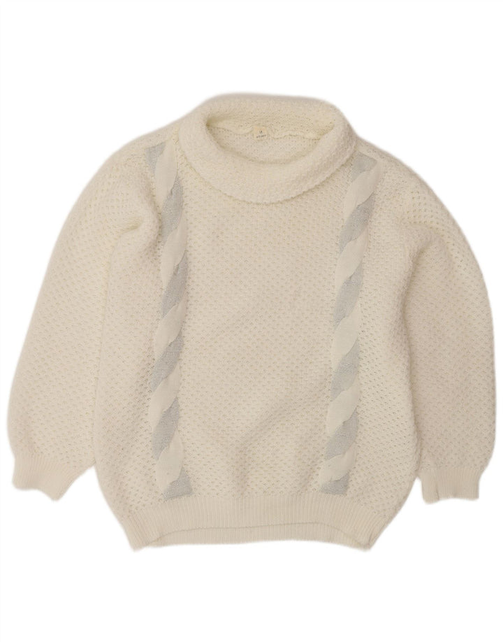 VINTAGE Damen Übergroßer Rollkragenpullover Pullover UK 14 Mittelweiß