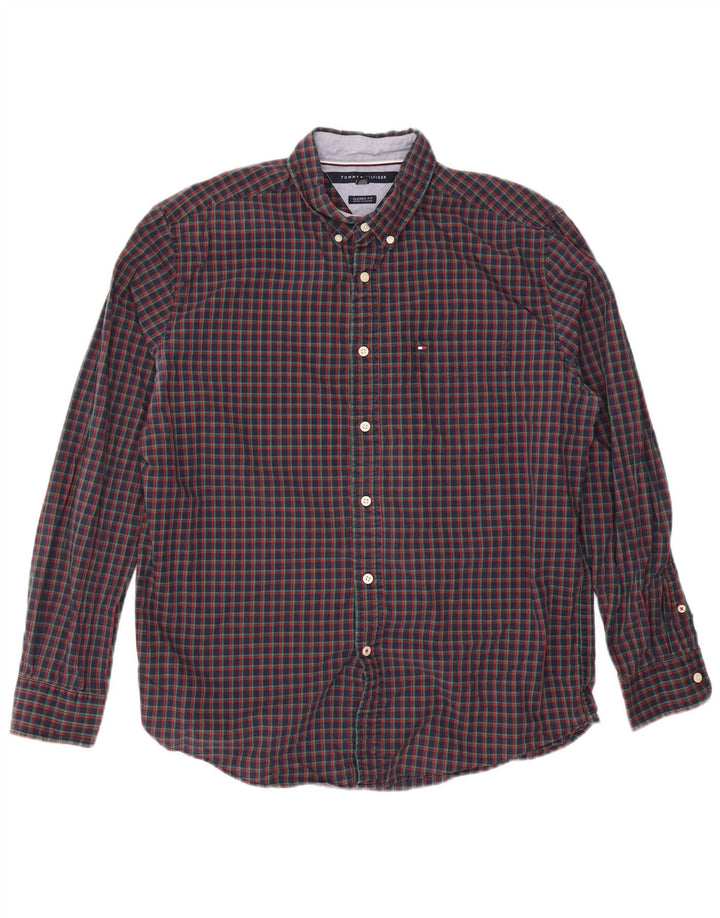 Tommy Hilfiger Herren-Hemd mit klassischer Passform, groß, marineblau, kariert, Baumwolle