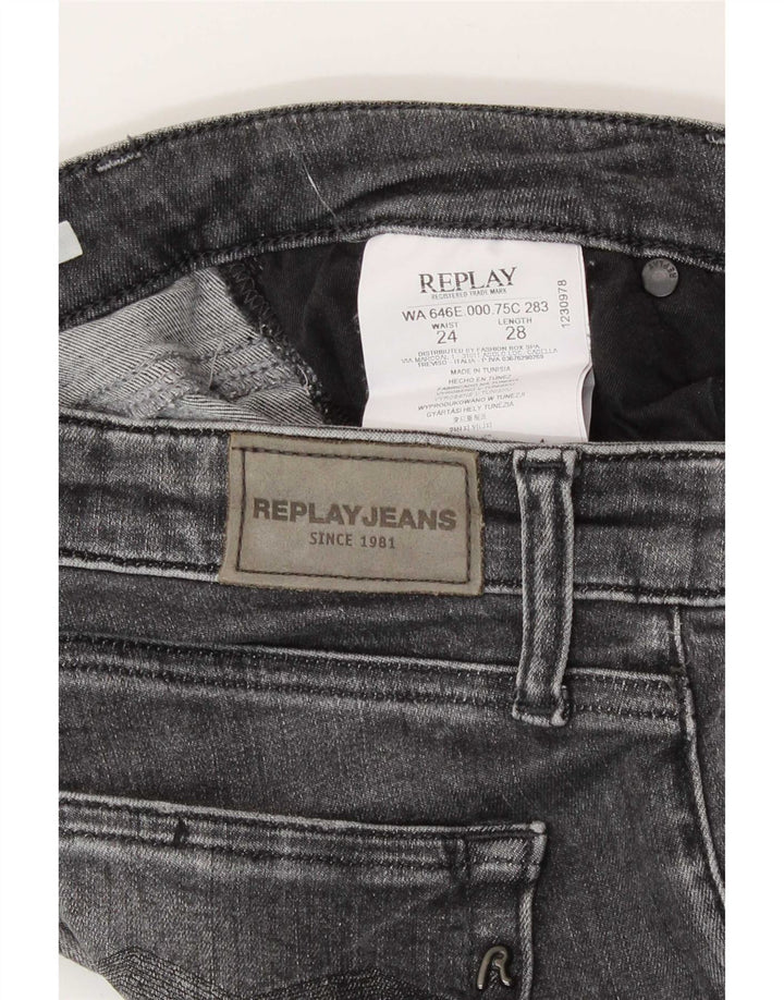 Replay Damen Crop Slim Jeans W24 L24 Graue Baumwolle