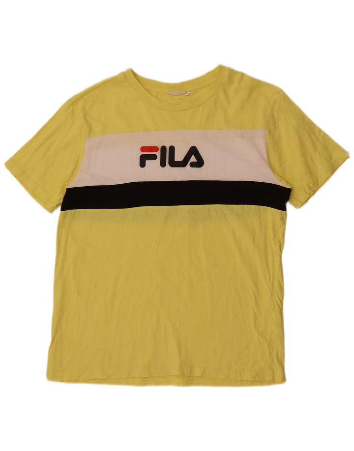 Fila Herren Grafik-T-Shirt-Oberteil aus mittelgelber Colourblock-Baumwolle