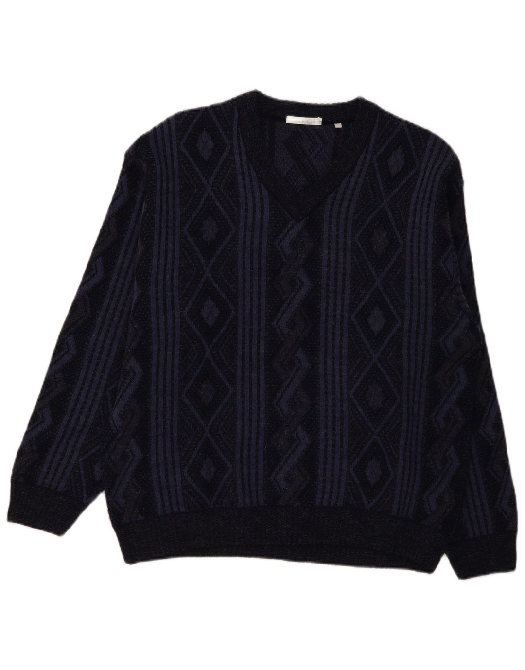 Naramaglie Herren-Pullover mit V-Ausschnitt, mittleres Marineblau, geometrisches Acryl