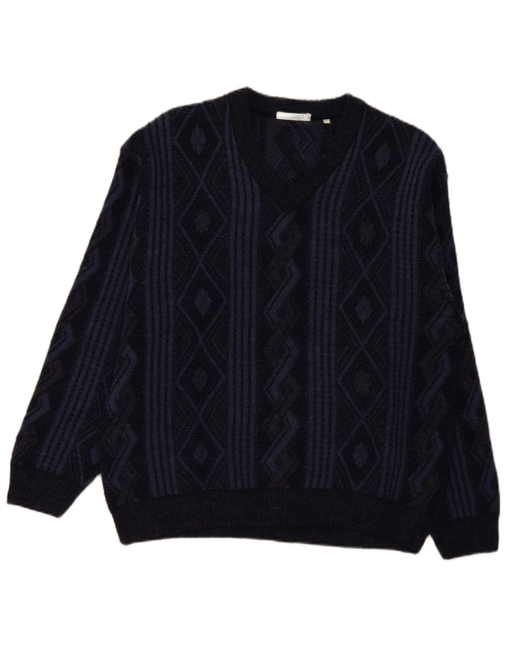 Naramaglie Herren-Pullover mit V-Ausschnitt, mittleres Marineblau, geometrisches Acryl