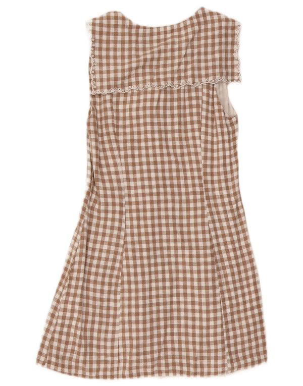 Zara Damen ärmelloses Etuikleid UK 10 Small Brown Gingham Viscose