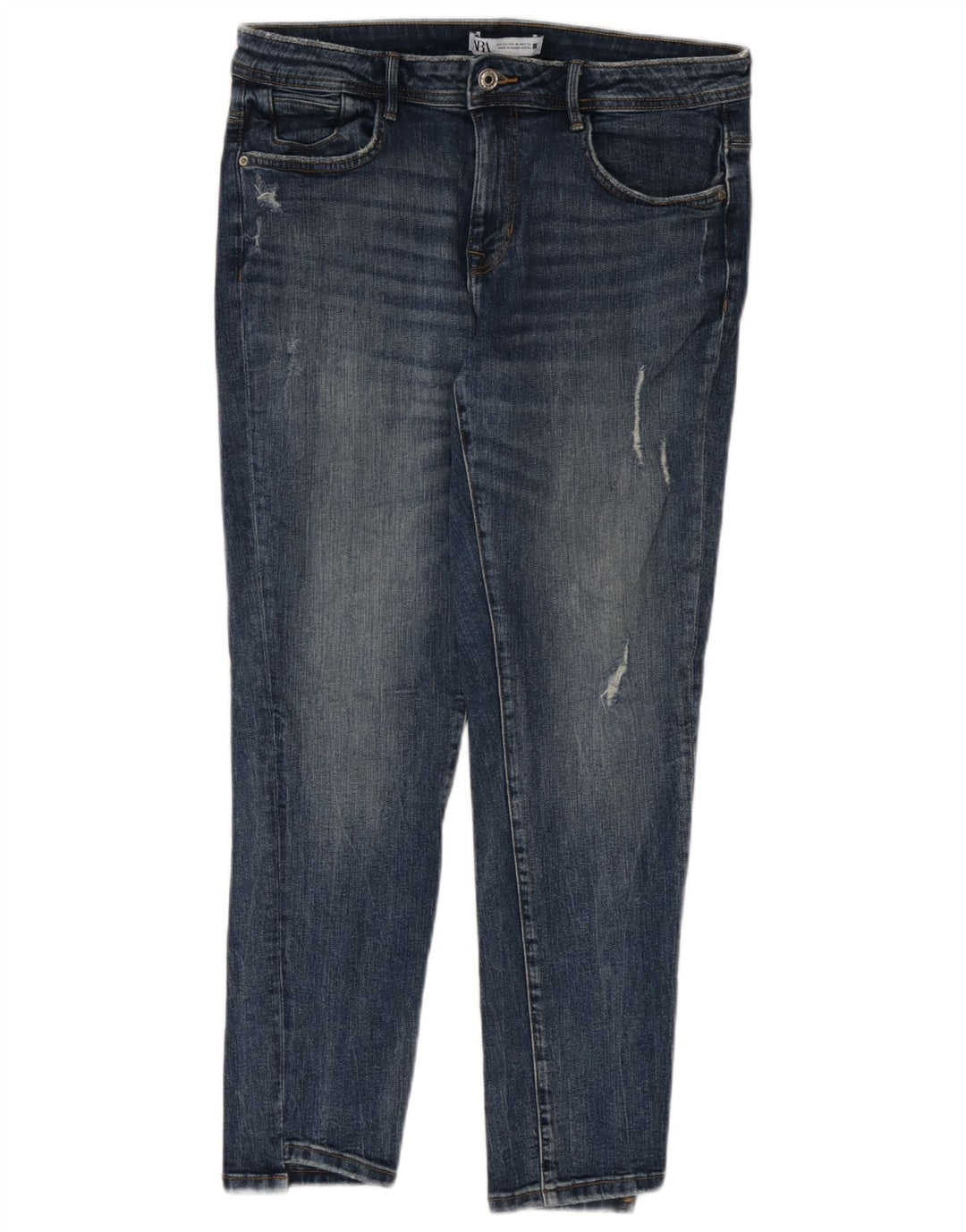 Zara Damen Distressed Slim Jeans EU 42 Large W32 L27 Blau