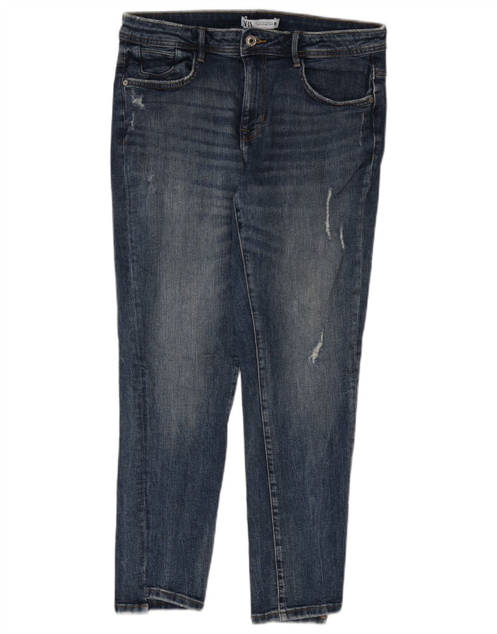 Zara Damen Distressed Slim Jeans EU 42 Large W32 L27 Blau