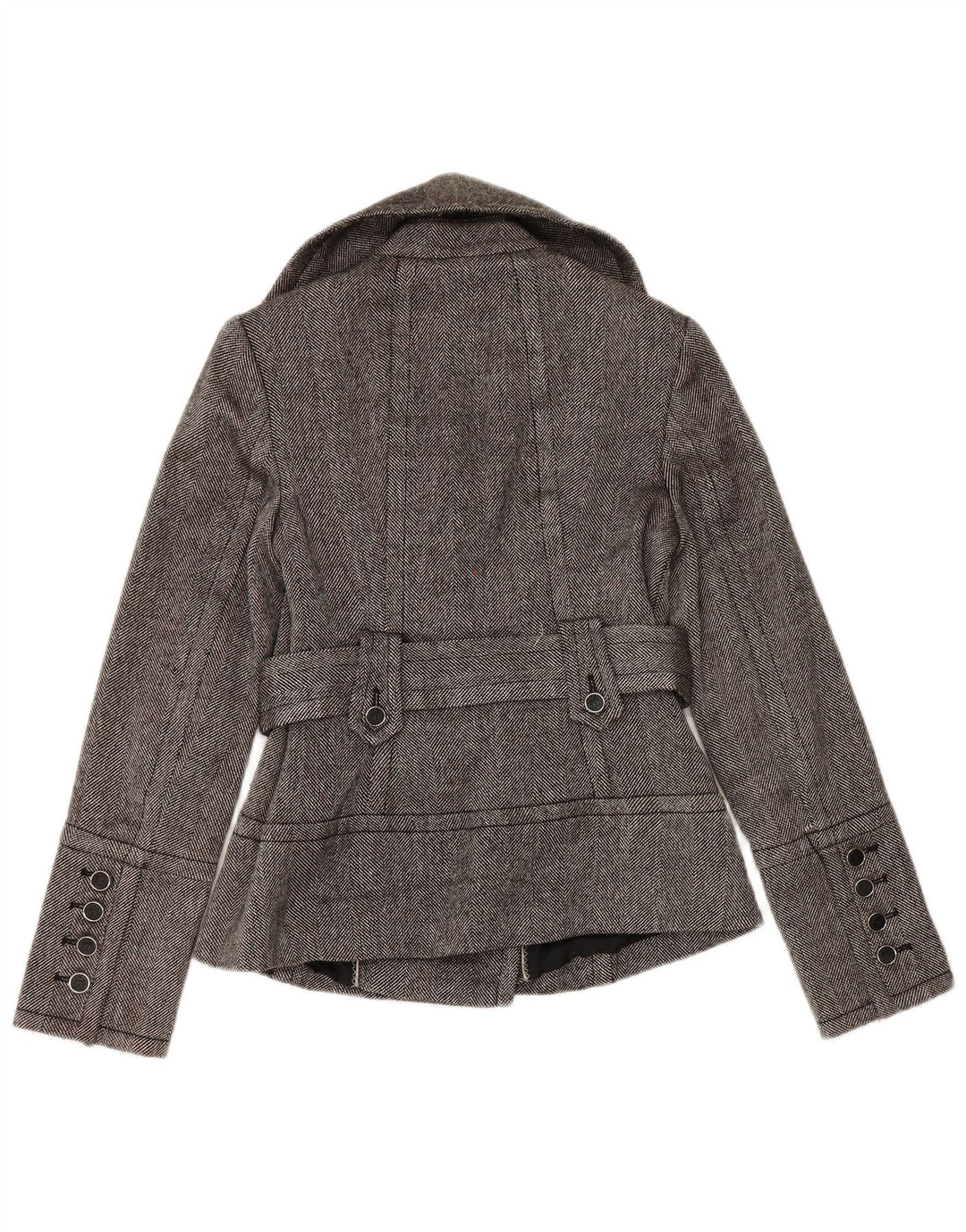 Zara Damen Pea Coat UK 12 Mittelgraues Fischgrätenmuster aus Polyester